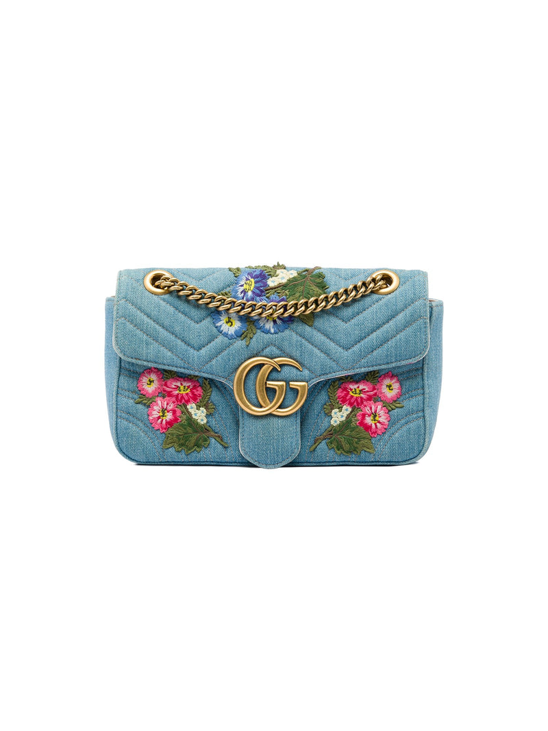 Gucci Shoulder Bag GG Marmont Embroidered Denim (Pre-Owned)