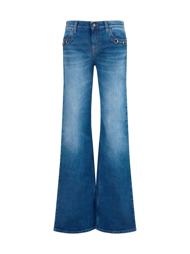 Gucci Stretch Cotton Jeans With Horsebit Blue