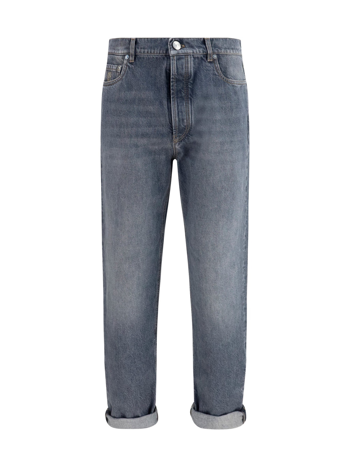 Brunello Cucinelli Jeans Straight-Leg Turn-Up Medium Grey