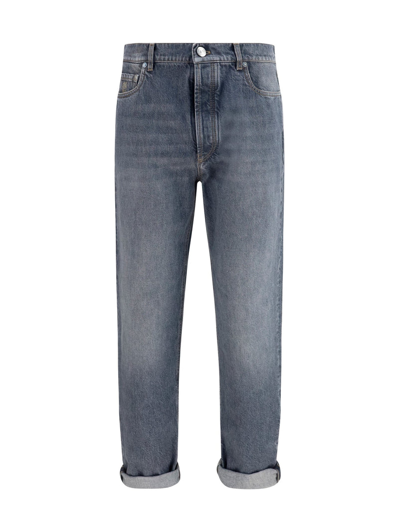 Brunello Cucinelli Jeans Straight-Leg Turn-Up Medium Grey