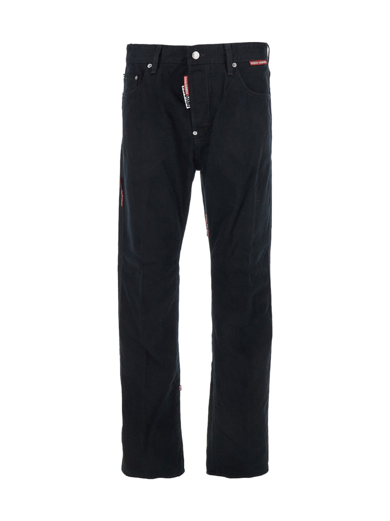 DSQUARED2 Black Jeans With Belt Loops and Logo Patch