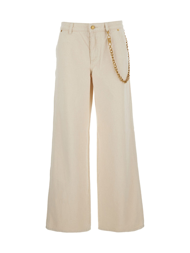 Michael Michael Kors Beige Wide Leg Jeans With Chain Detail