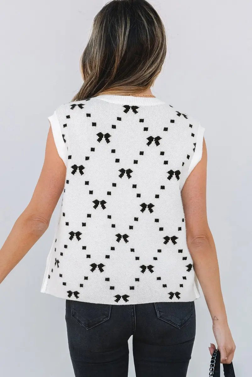 Love Salve White Bow Cropped Sweater Vest Women's Daily Southern Belle Sleeveless Top