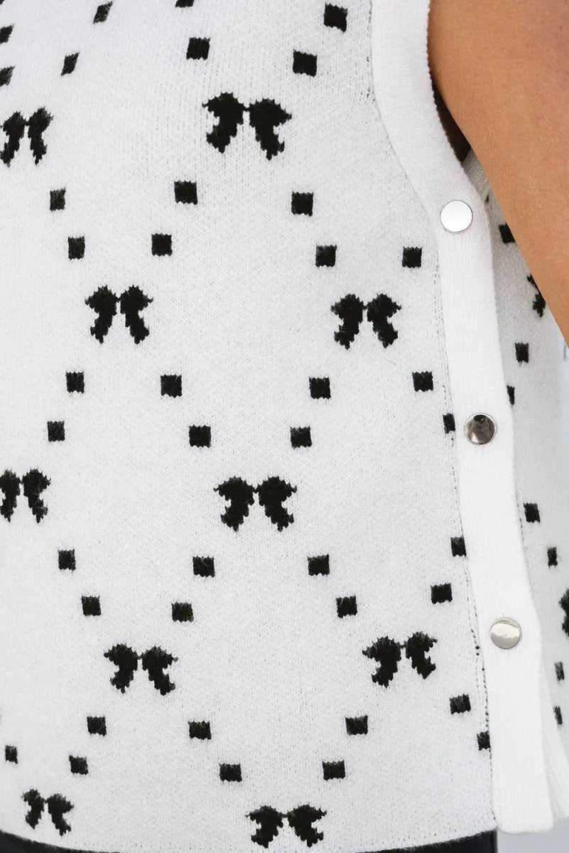 Love Salve White Bow Cropped Sweater Vest Women's Daily Southern Belle Sleeveless Top