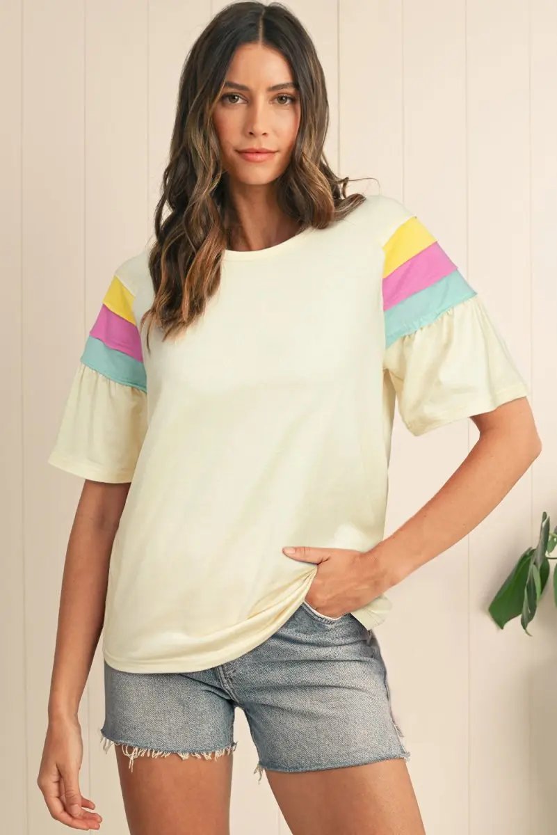Love Salve Color Block Tee Women's Daily Wear Casual T-Shirt Loose Fit, Summer
