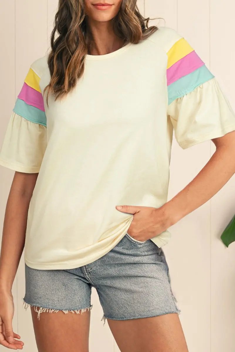Love Salve Color Block Tee Women's Daily Wear Casual T-Shirt Loose Fit, Summer