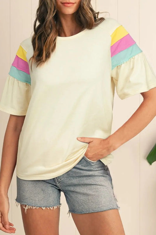 Love Salve Color Block Tee Women's Daily Wear Casual T-Shirt Loose Fit, Summer