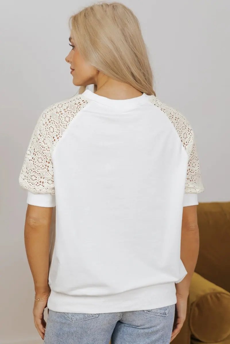 Love Salve White Lace Crochet Women's Tee Daily Elegant T-Shirt Breathable, Summer