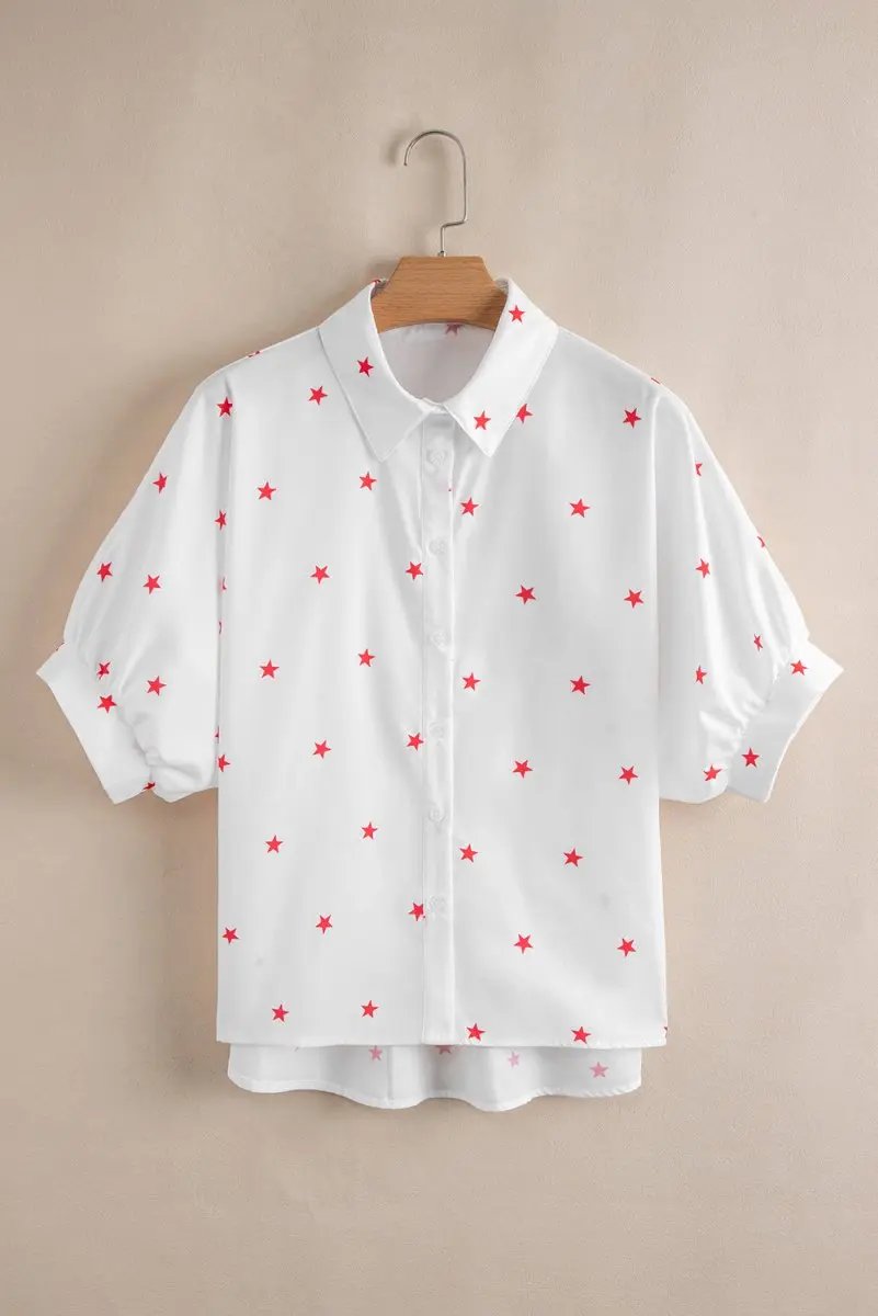Love Salve White Star Print Shirt Women's Summer Casual Top Loose Fit