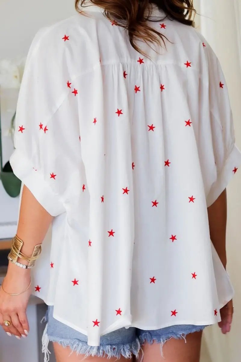 Love Salve White Star Print Shirt Women's Summer Casual Top Loose Fit