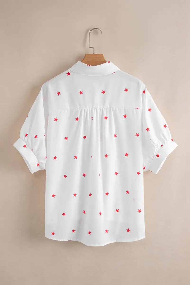 Love Salve White Star Print Shirt Women's Summer Casual Top Loose Fit