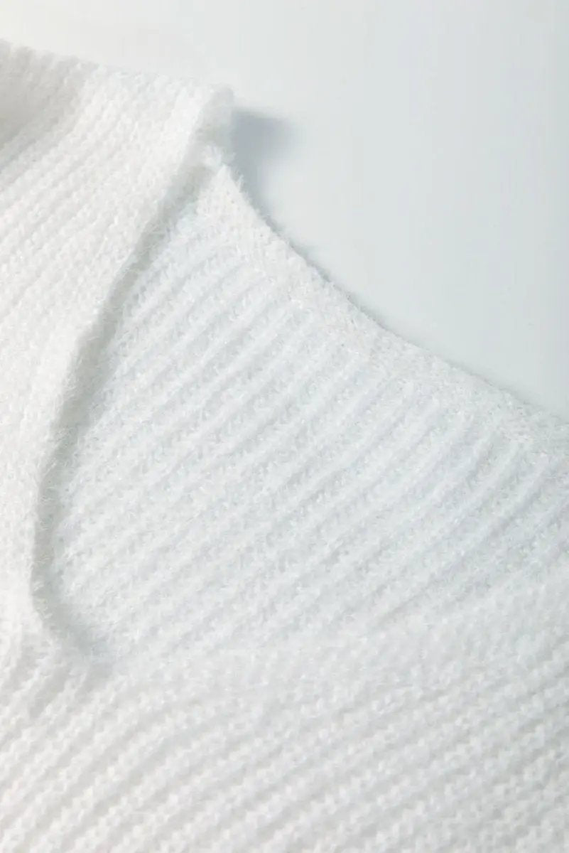 Love Salve White Pearl Heart Sweater Women's Valentine's Day Fuzzy V-Neck Knit Top