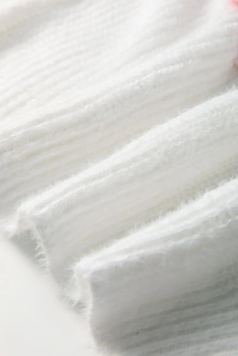 Love Salve White Pearl Heart Sweater Women's Valentine's Day Fuzzy V-Neck Knit Top