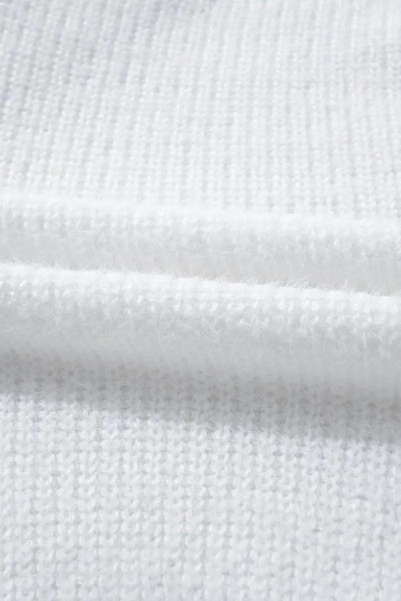 Love Salve White Pearl Heart Sweater Women's Valentine's Day Fuzzy V-Neck Knit Top