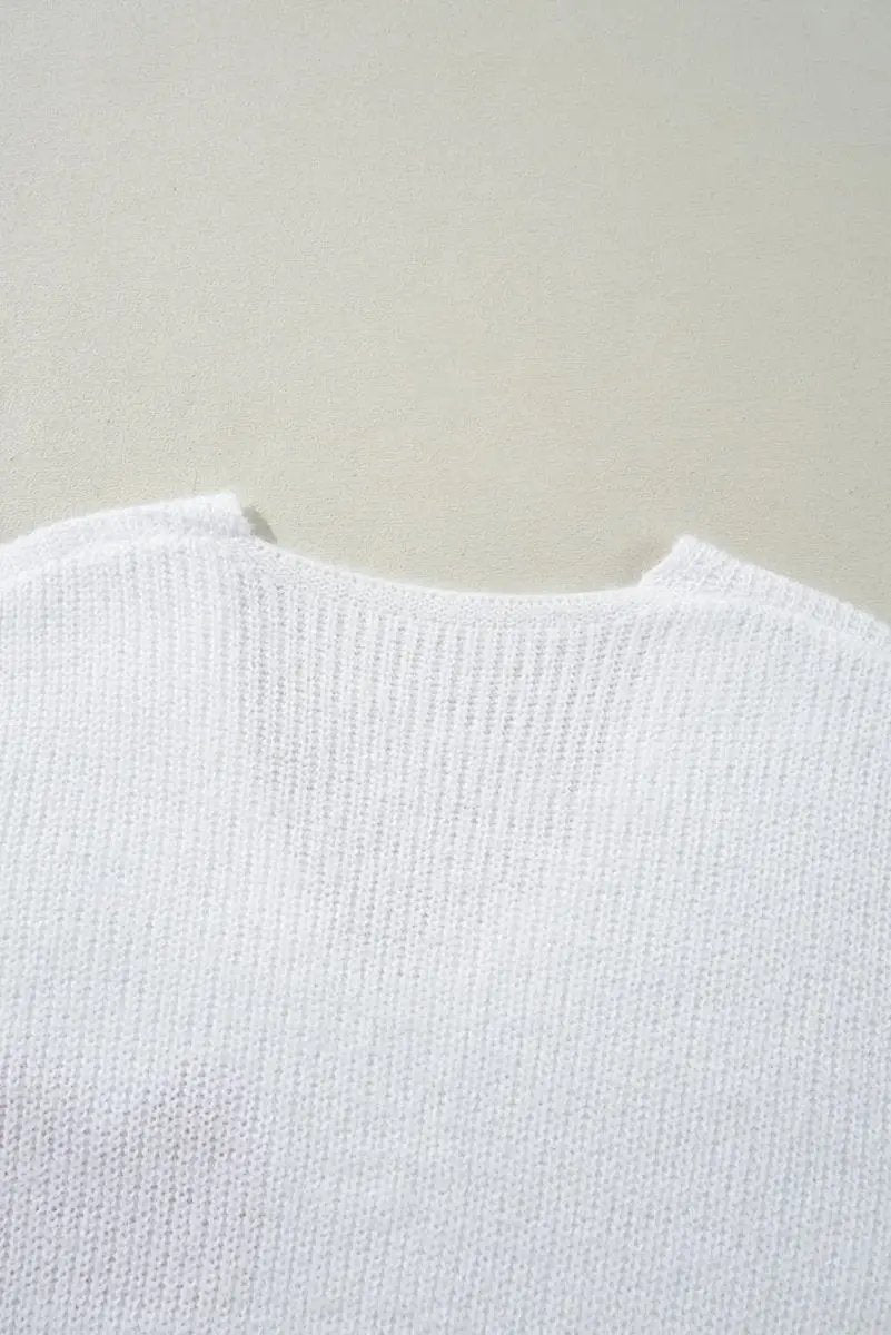Love Salve White Pearl Heart Sweater Women's Valentine's Day Fuzzy V-Neck Knit Top