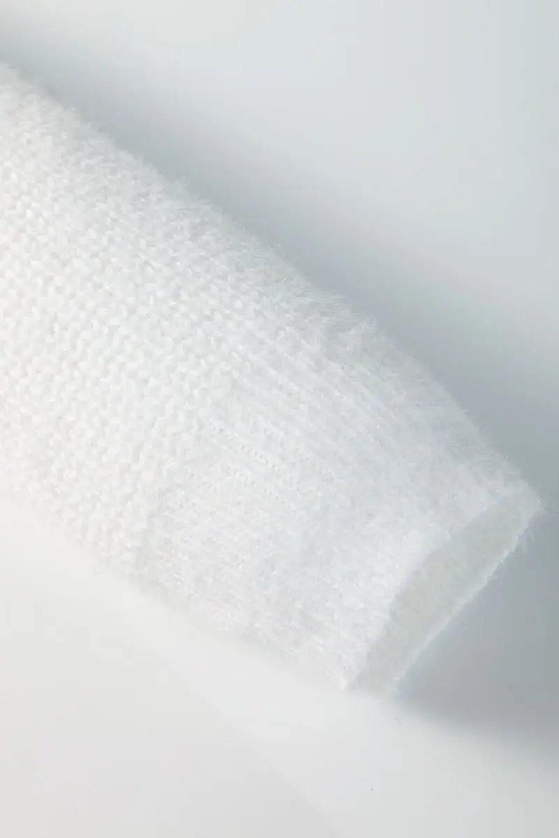 Love Salve White Pearl Heart Sweater Women's Valentine's Day Fuzzy V-Neck Knit Top