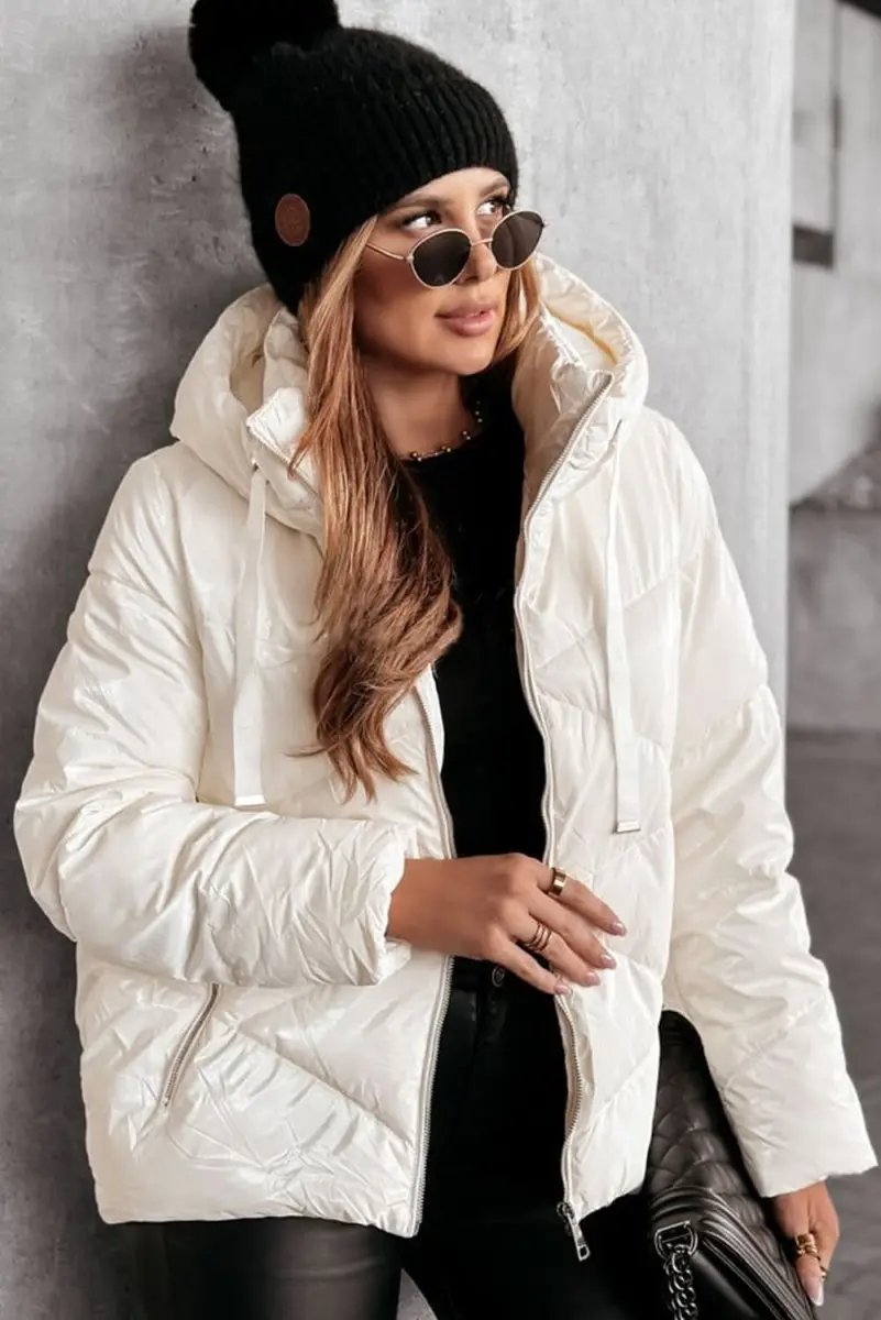 Women's Puffer Jacket - Warm Hooded Quilted - Casual Style