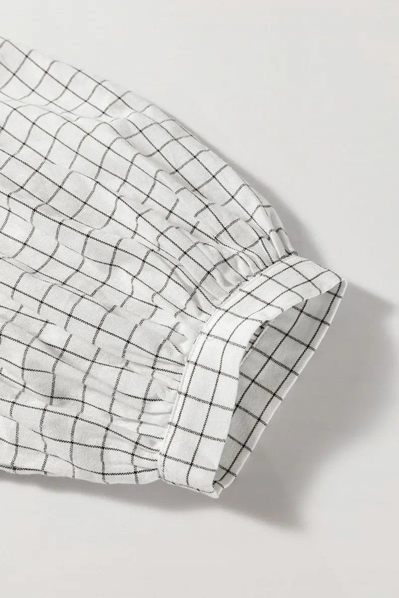 Love Salve Checkered Mini Dress Women's Spring Babydoll Dress Frilled V Neck Cute