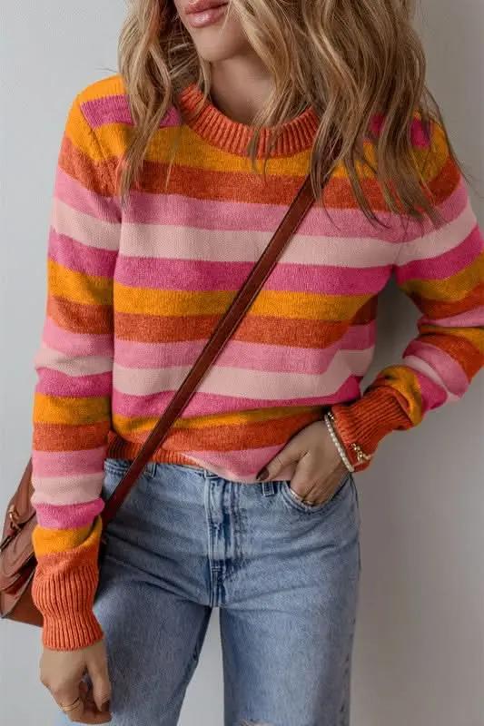 YNIQUE Color Block Sweater Women's Fall Fashion Ribbed Knit Top