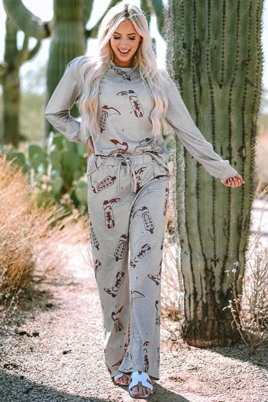 YNIQUE Printed Lounge Set Women's Sleep/Home Comfy Long Sleeve Pajama Set