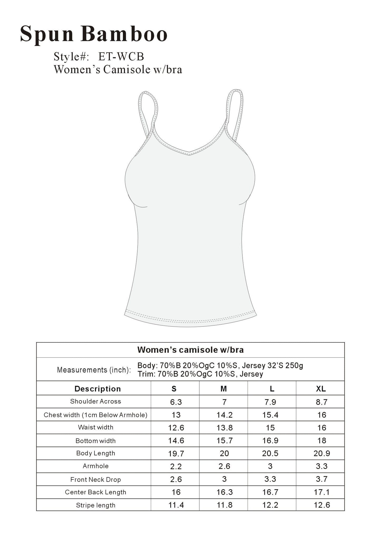 Clearance Women's Bamboo/Cotton Camisole with Shelf Bra