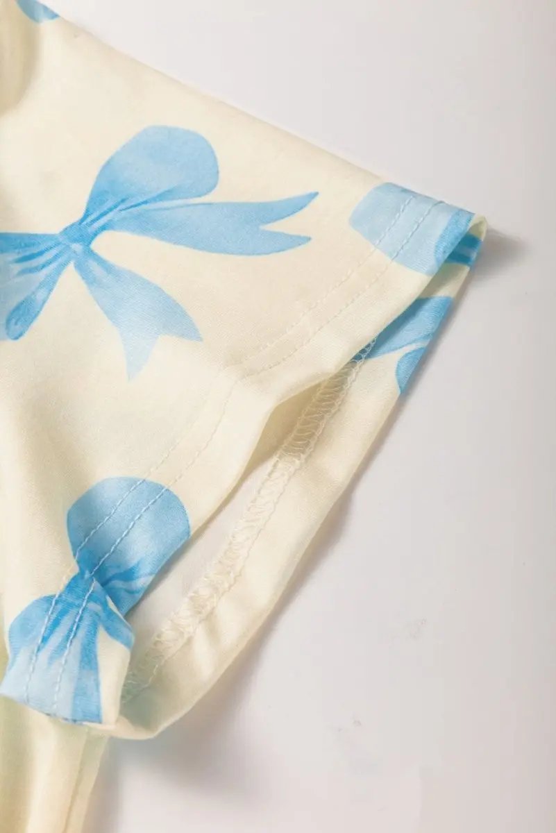 Love Salve Yellow Bow Pajama Set Women's Home Loungewear Short Sleeve Cute Print