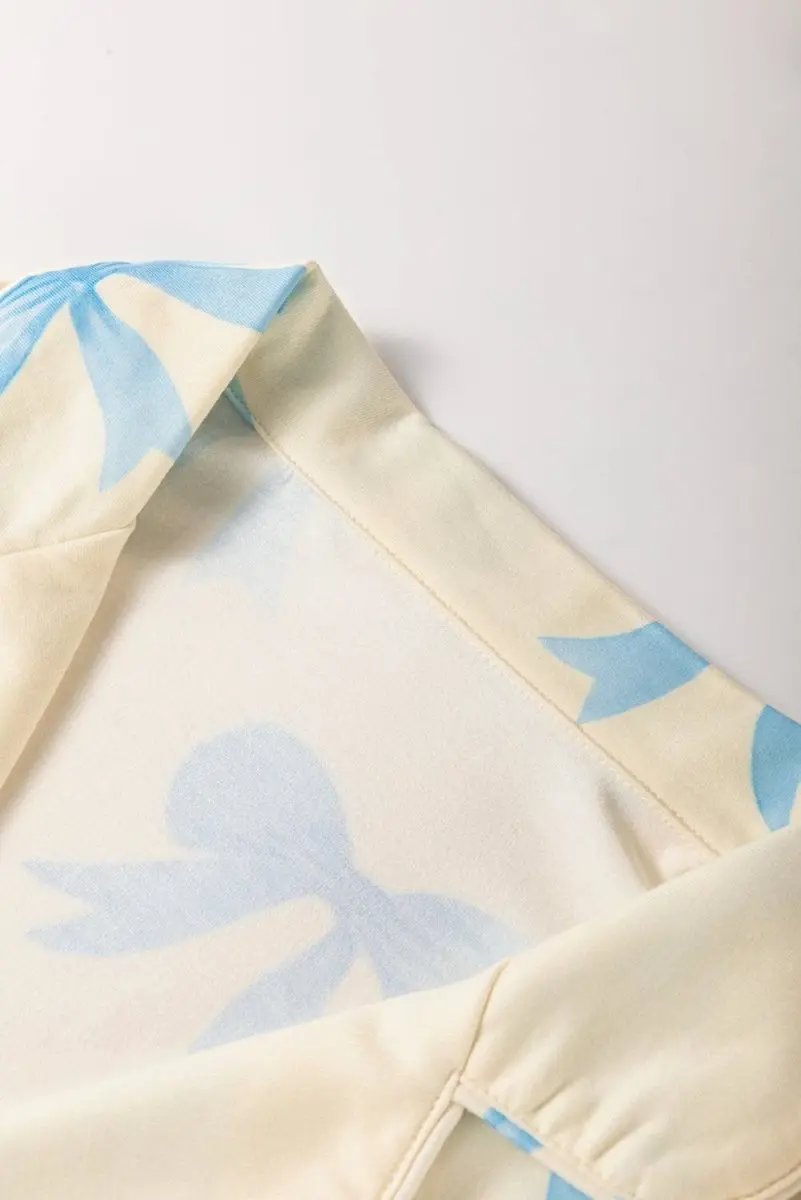 Love Salve Yellow Bow Pajama Set Women's Home Loungewear Short Sleeve Cute Print