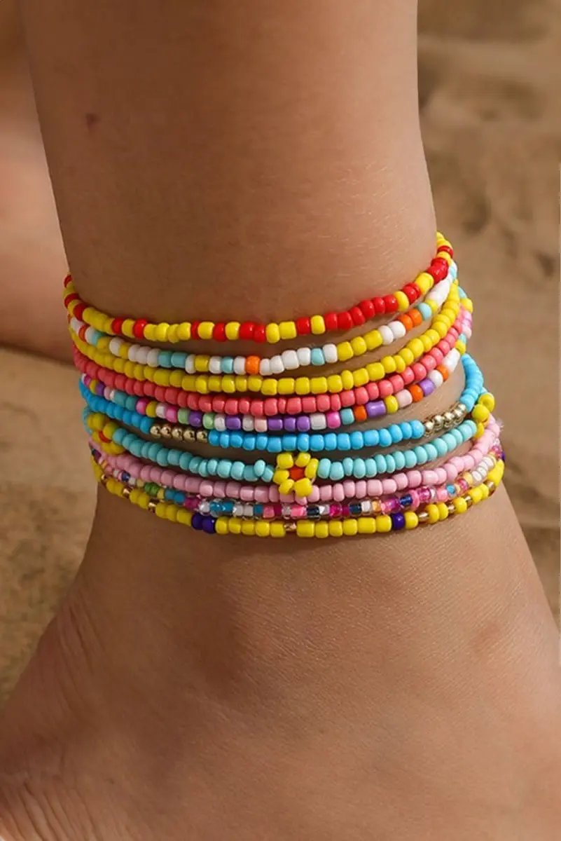 Love Salve Yellow Beaded Anklet Women's Bohemian Style Summer Jewelry Trendy Layers