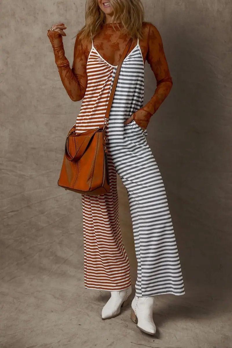 Love Salve Yellow Striped Dress Women's Casual Backless Overall Dress - Trendy Style