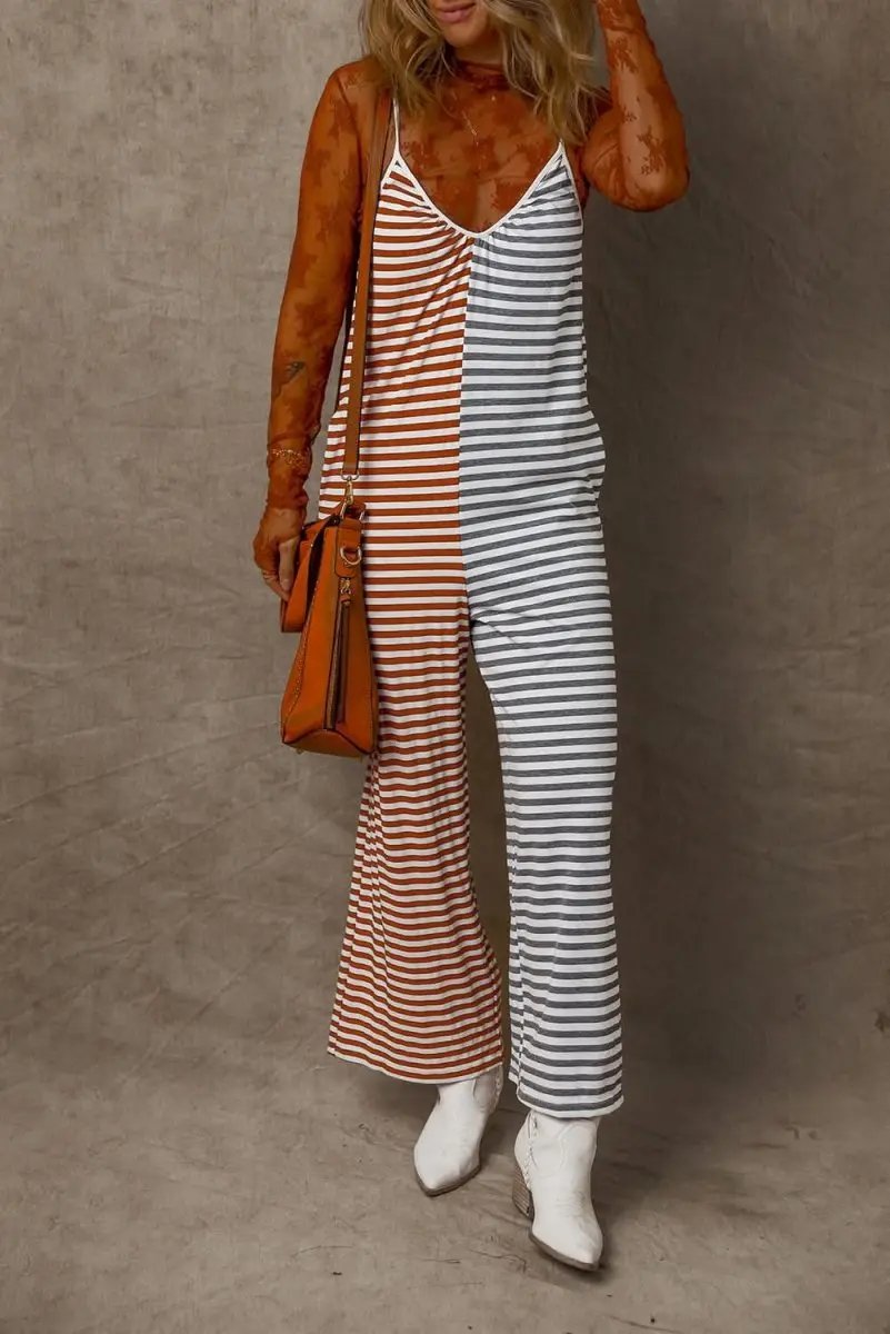 Love Salve Yellow Striped Dress Women's Casual Backless Overall Dress - Trendy Style