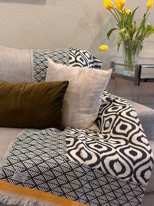 Throw Blanket - 100% Turkish Cotton - Ikat Yellow