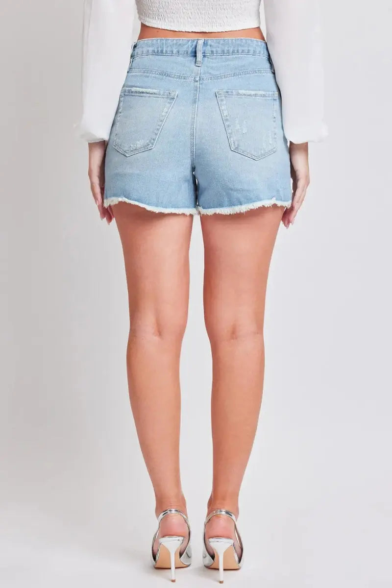 Women's Denim Shorts - Distressed Frayed Hem - Casual
