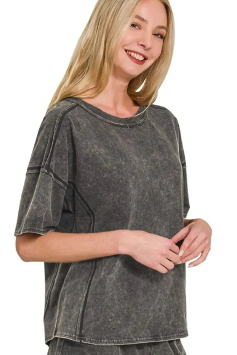 Women's Tee & Shorts Set - Acid Wash & Comfy - Casual