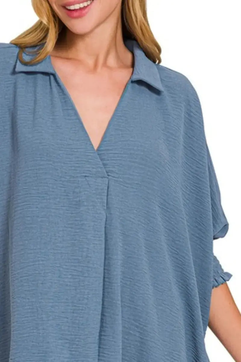 Trendsi Airflow Tee Women's Casual Top Smocked Sleeve Lightweight Shirt