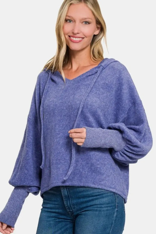 Trendsi Hacci Hoodie Women's Casual Cropped Knit Top Soft & Comfy
