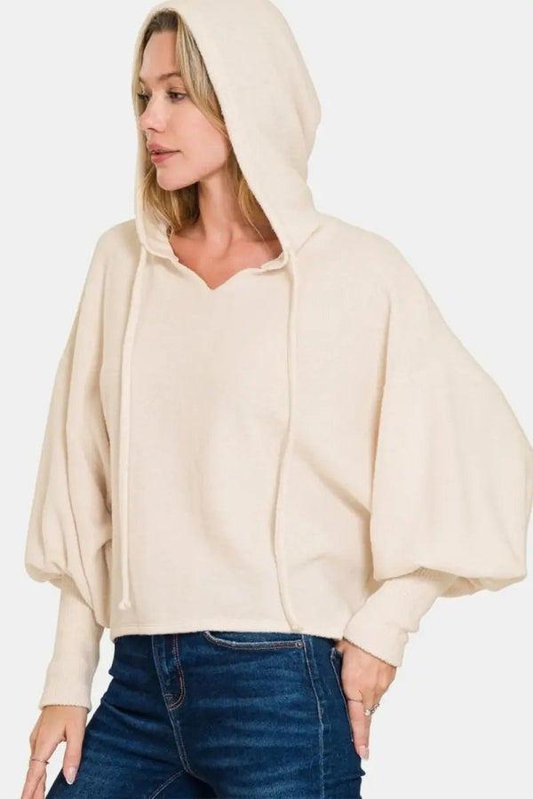 Trendsi Hacci Hoodie Women's Casual Cropped Knit Top - Soft & Comfy