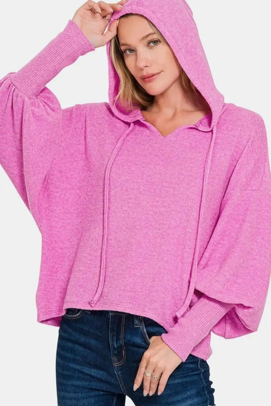 Trendsi Hacci Hoodie Women's Loungewear Cropped Knit Top Soft & Comfy