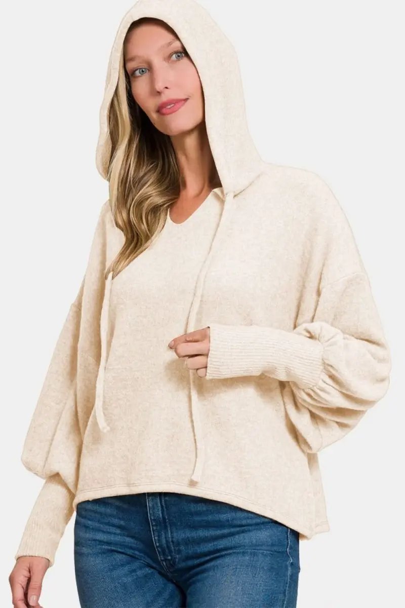 Trendsi Hacci Hoodie Women's Casual Cropped Knit Top - Soft & Comfy
