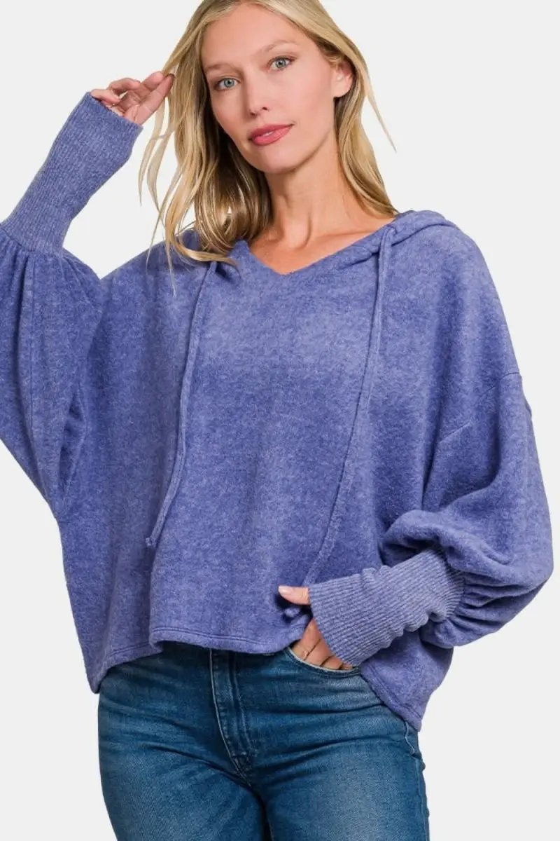 Trendsi Hacci Hoodie Women's Casual Cropped Knit Top Soft & Comfy