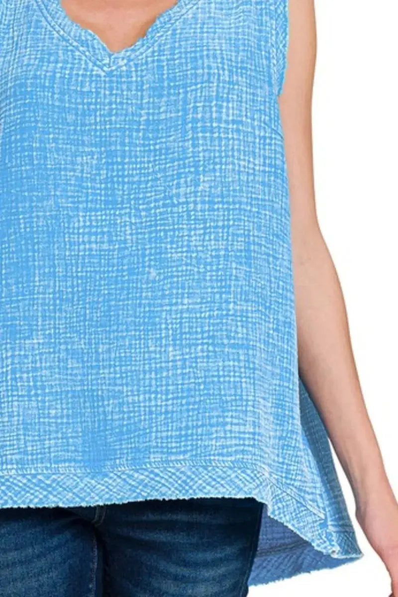 Gauze Tank Top - Raw Edge Acid Wash Soft - Casual Summer Style