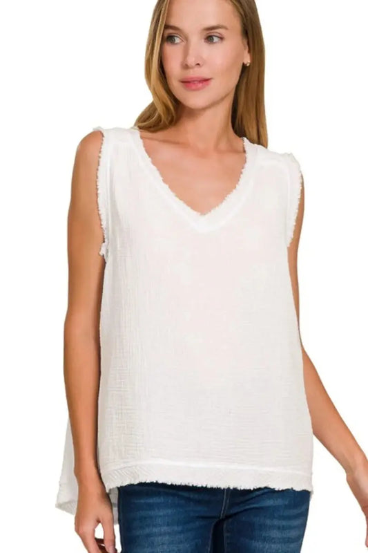 Trendsi Gauze Tank Top Women's Everyday V-Neck Basic Top Lightweight