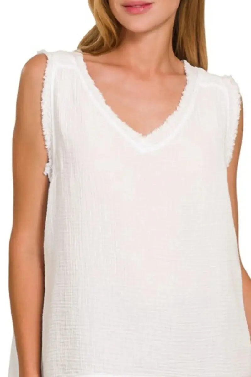 Trendsi Gauze Tank Top Women's Everyday V-Neck Basic Top Lightweight