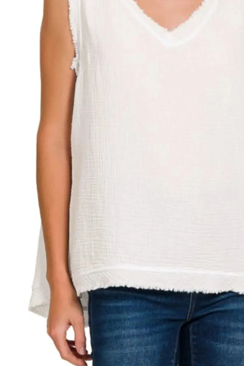 Trendsi Gauze Tank Top Women's Everyday V-Neck Basic Top Lightweight
