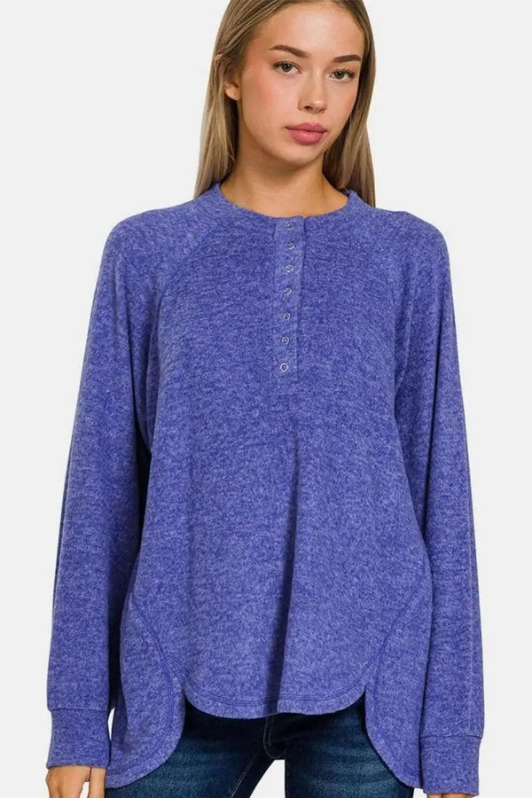 Trendsi Hacci Sweater Women's Casual High-Low Top Soft Brushed Melange