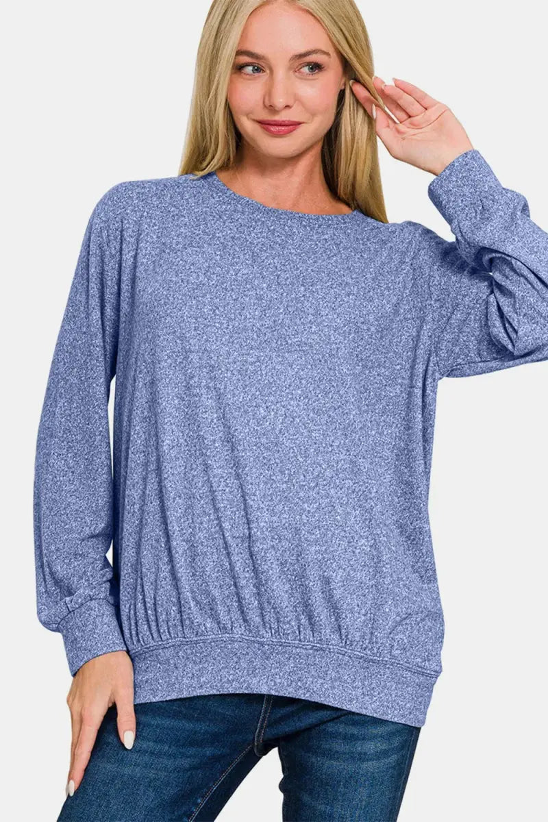 Trendsi Melange Top Women's Everyday Round Neck T-Shirt Soft & Comfy