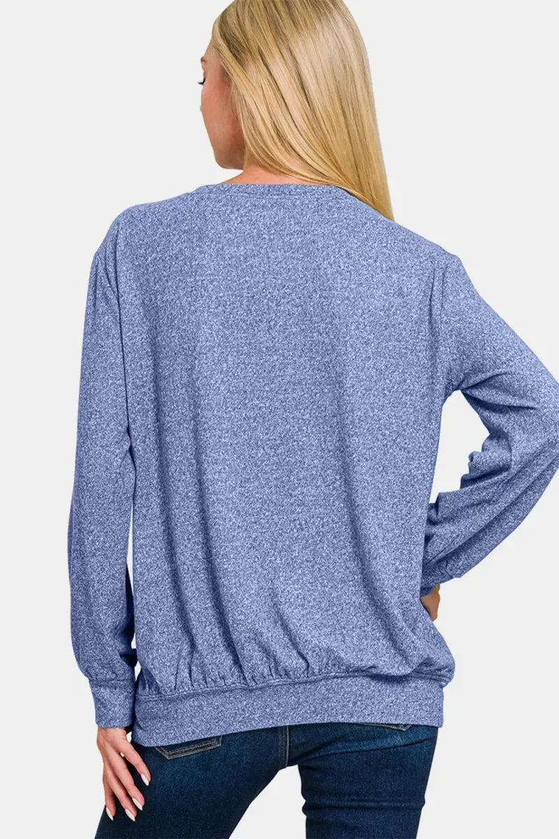 Trendsi Melange Top Women's Everyday Round Neck T-Shirt Soft & Comfy