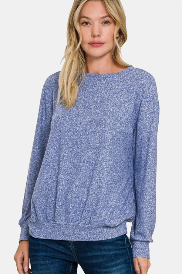 Trendsi Melange Top Women's Everyday Round Neck T-Shirt Soft & Comfy