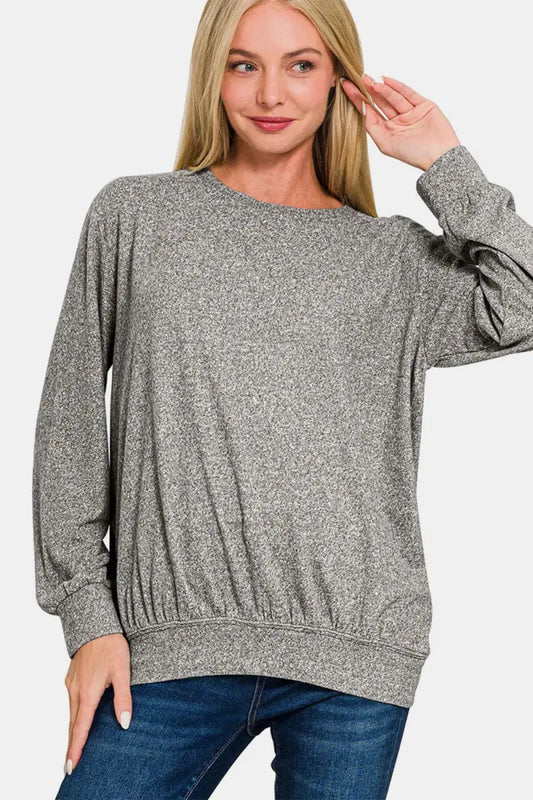 Trendsi Melange Top Women's Everyday Round Neck Tee Soft & Comfy