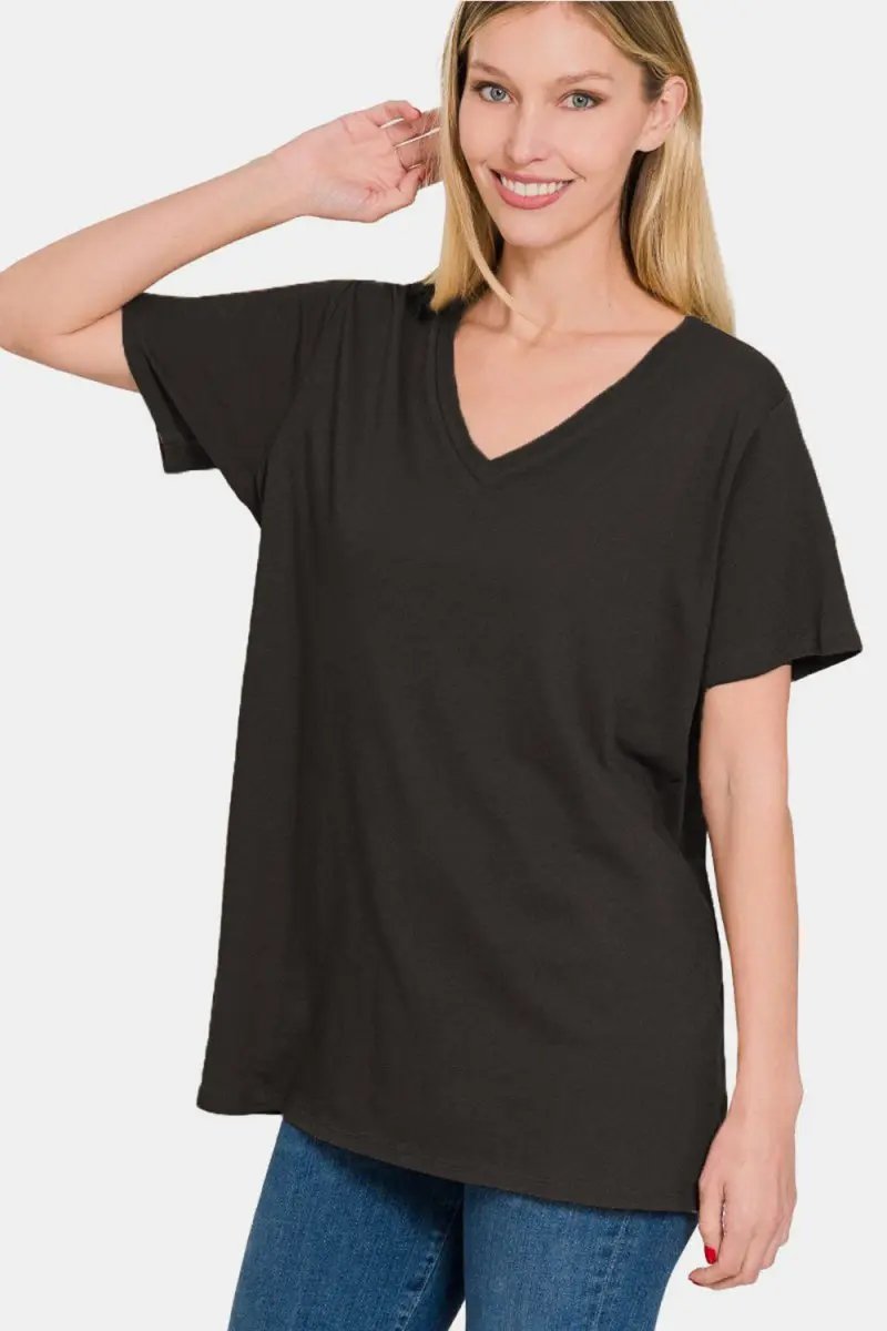 Trendsi V-Neck Tee Women's Everyday Wear Basic T-Shirt Soft & Comfy