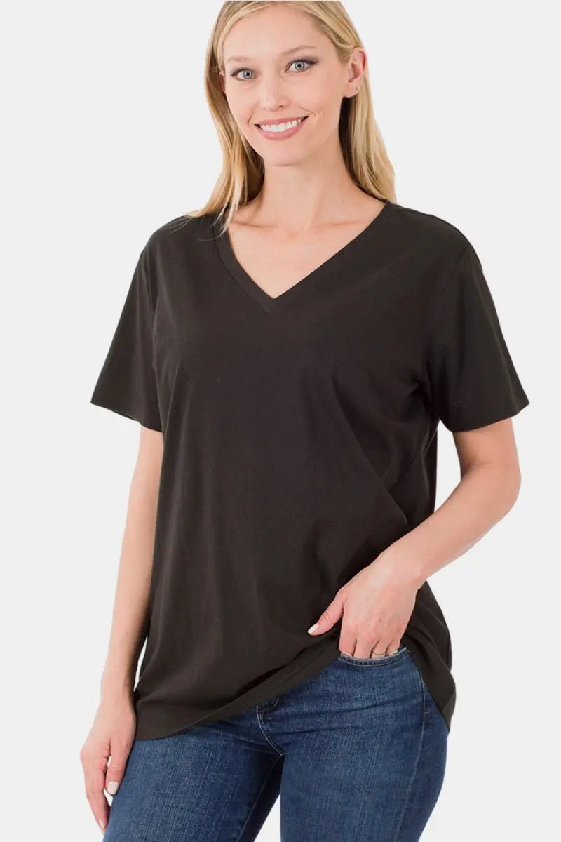 Trendsi V-Neck Tee Women's Everyday Wear Basic T-Shirt Soft & Comfy